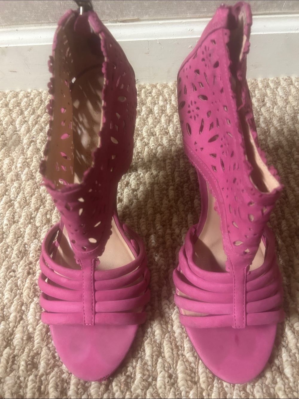 Vero Cuoio Pink Laser-Cut Strappy High Heel Sandals